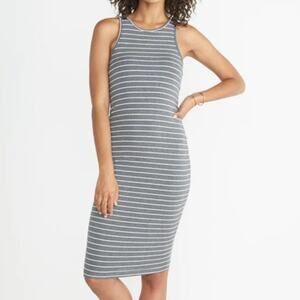 Marine Layer Lexi Midi Dress Fully Lined Stretch Gray White Stripe Size XL